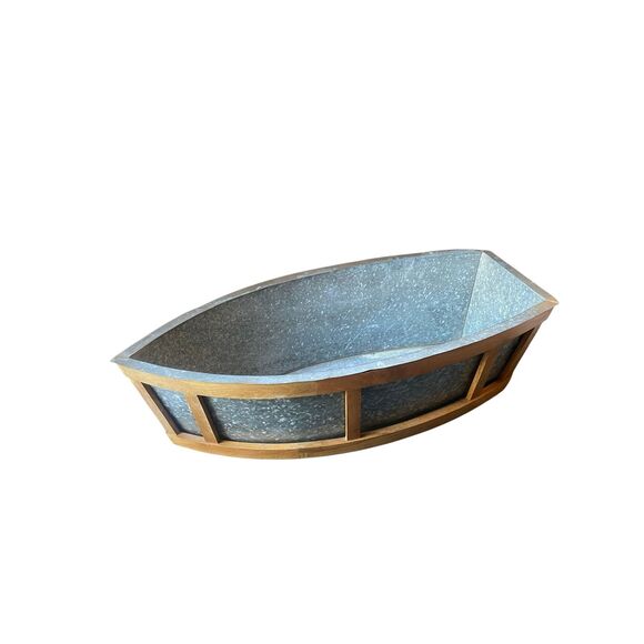 Pottery Barn Galvanized Silver Metal Wood Boat Cooler container Beverage stand - Picture 1 of 6